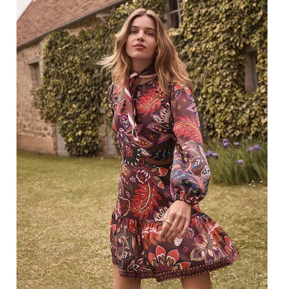 Loft Paisley Shoulder Button Flounce Dress